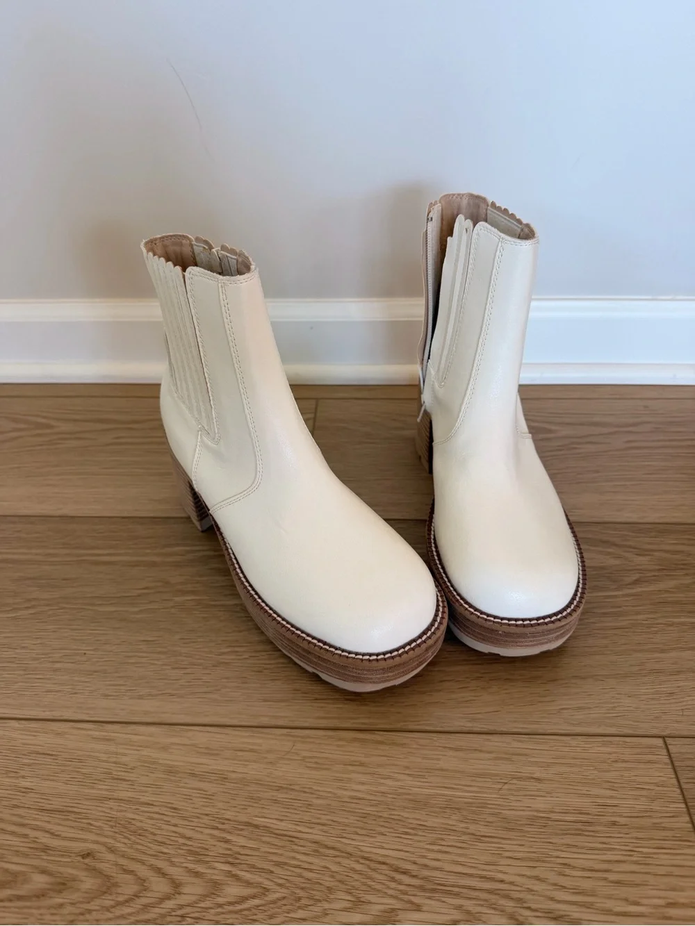 Women's Cream Chelsea-Style Ankle Boot with Block Heel